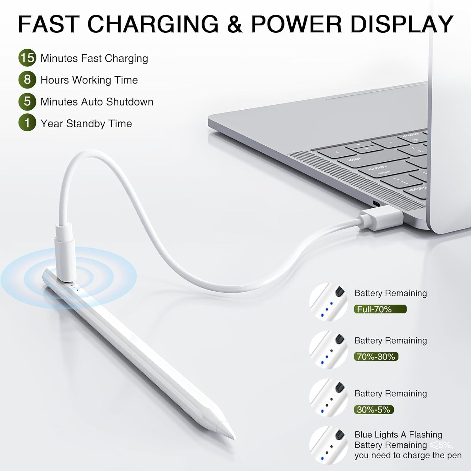 Stylus Pen for iPad 2018-2025, Fast Charging Magnetic Pencil (1st Generation) with Tilt Sensitivity & Palm Rejection