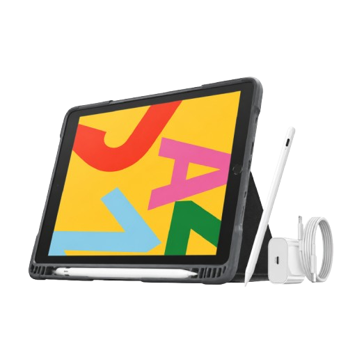 Refurbished Excellent iPad 7th Gen 32GB Wi-Fi + Cellular (Unlocked) 10.2" Space Gray Bundle – Includes STM Smart Case, Stylus Pen & Charger